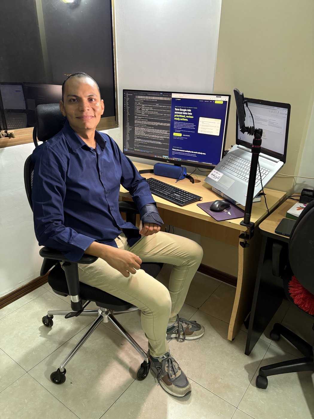 Pedro at his workstation reviewing FlowSEM and marketing data
